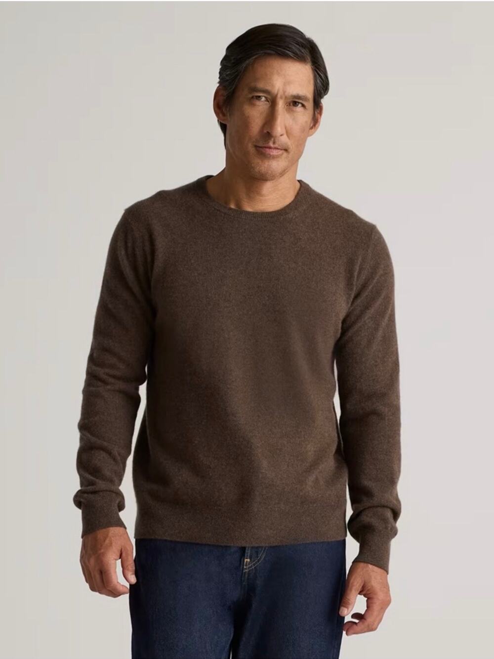 Quince Sweater Mens Large Brown 100% Mongolian Cashmere Crew Neck Knit Classic